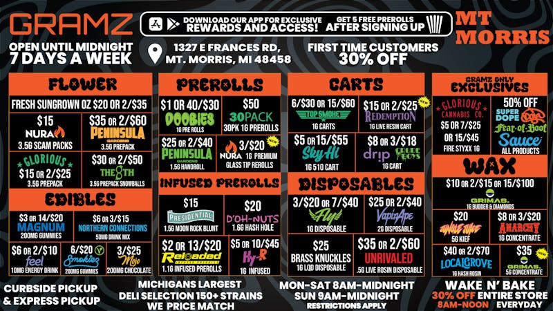 Gramz Cannabis - Mt. Morris OPEN UNTIL MIDNIGHT 7 DAYS A WEEK
