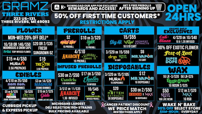 Gramz Cannabis - Three Rivers 🔥OPEN 24 HOURS 7 DAYS A WEEK!🔥