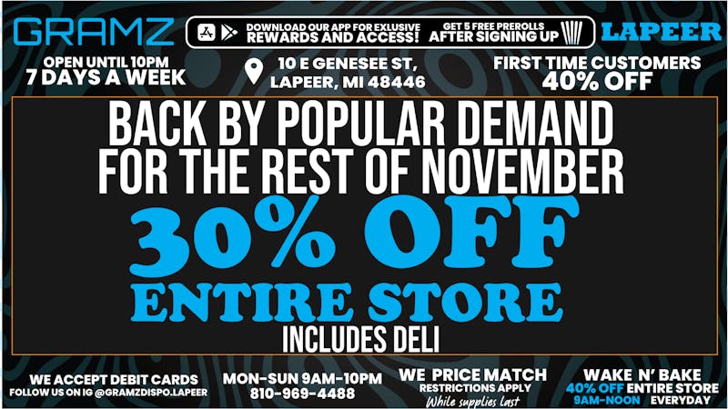 Gramz Cannabis - Lapeer 30% OFF ENTIRE STORE