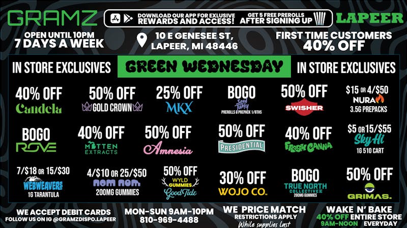 Gramz Cannabis - Lapeer GREEN WEDNESDAY DEALS!