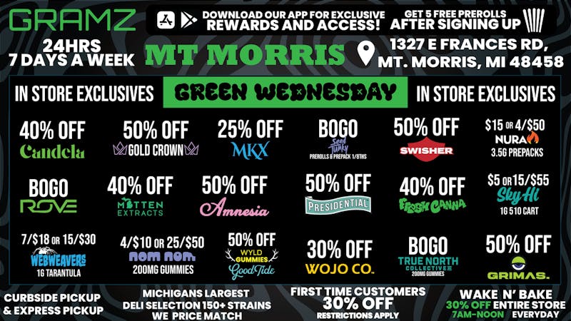 Gramz Cannabis - Mt. Morris GREEN WEDNESDAY DEALS!