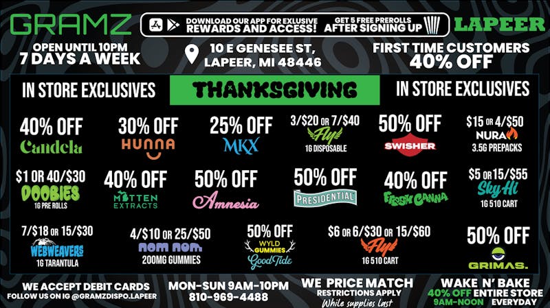 Gramz Cannabis - Lapeer HAPPY THANKSGIVING!