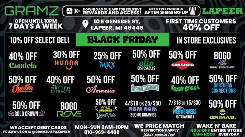 Gramz Cannabis - Lapeer BLACK FRIDAY WEEKEND!