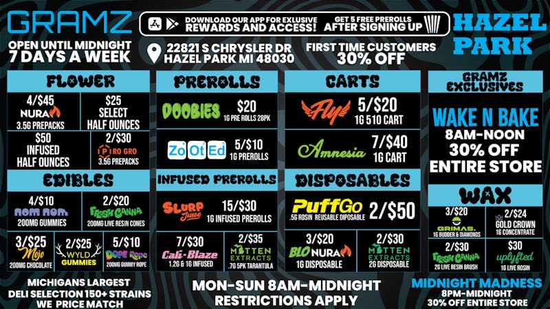 Gramz Cannabis - Hazel Park OPEN UNTIL MIDNIGHT 7 DAYS A WEEK!!