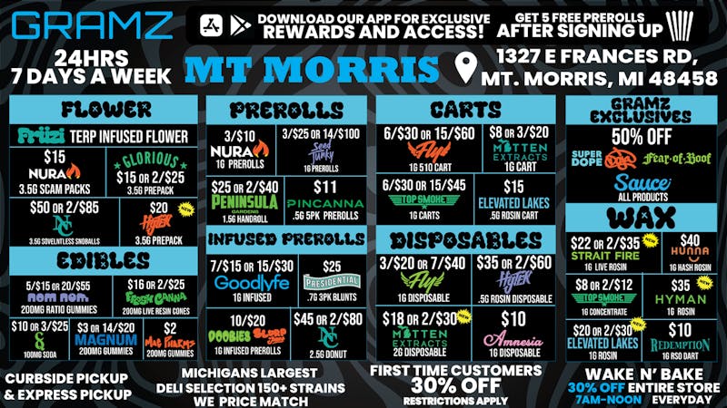 Gramz Cannabis - Mt. Morris 🔥 OPEN 24/7 - WE NEVER CLOSE