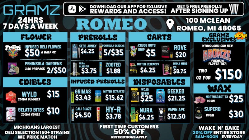 Gramz Cannabis - Romeo OPEN 24/7. BIGGER DEALS. BETTER WEED.