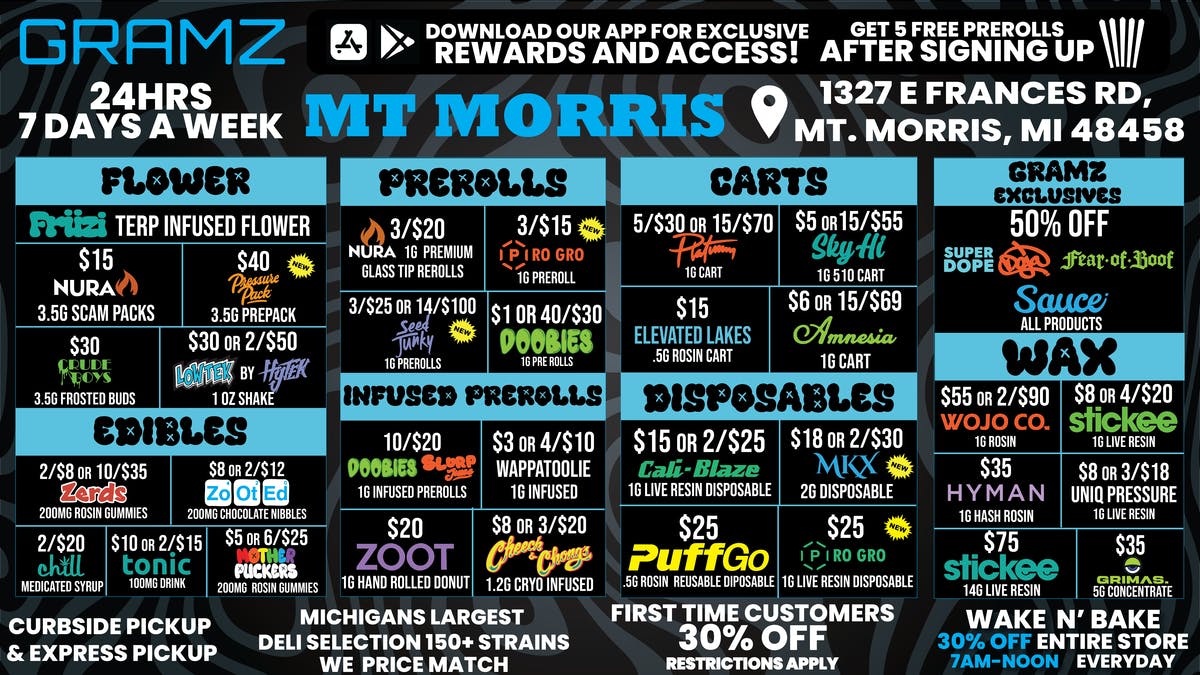 Gramz Cannabis - Mt. Morris OPEN 24 HOURS. ALWAYS STACKED