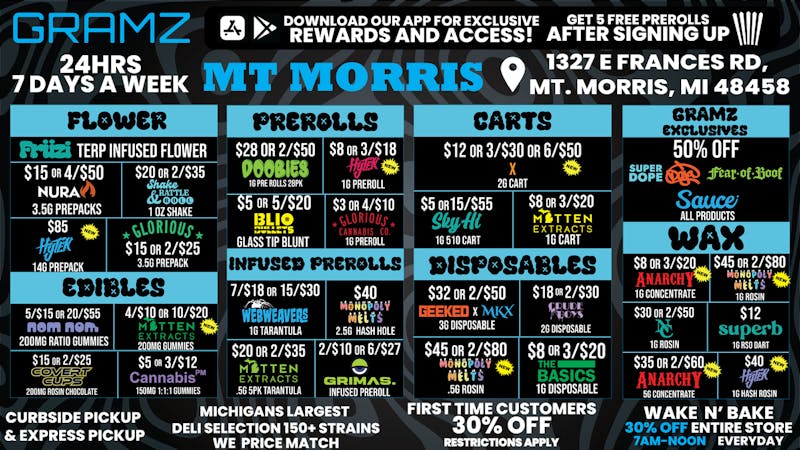 Gramz Cannabis - Mt. Morris OPEN 24/7. LOUD DEALS. PURE GRAMZ.