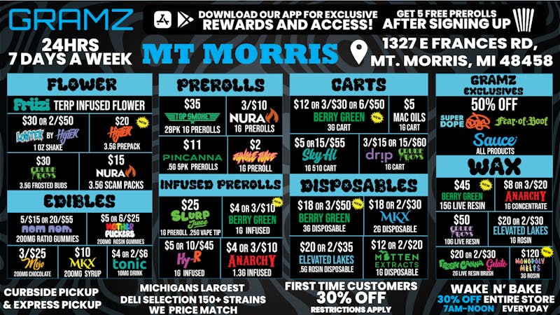 Gramz Cannabis - Mt. Morris MICHIGAN’S BIGGEST DELI MENU