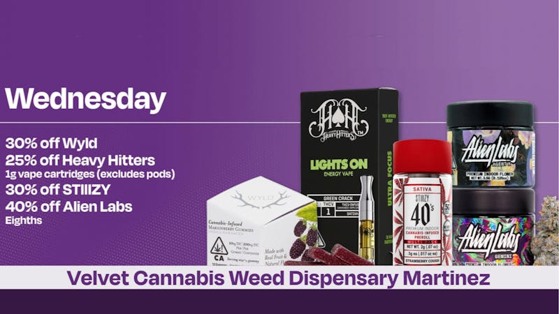 Velvet Cannabis Dispensary Martinez DAILY WEDNESDAY DEALS