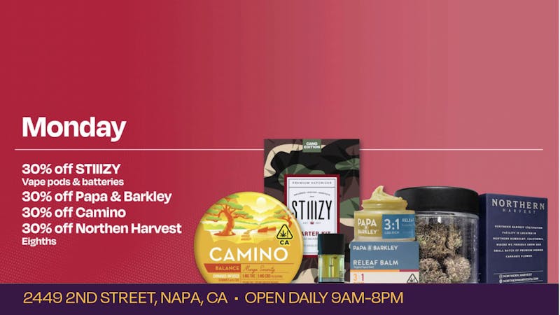 Velvet Cannabis Dispensary Napa DAILY MONDAY DEALS