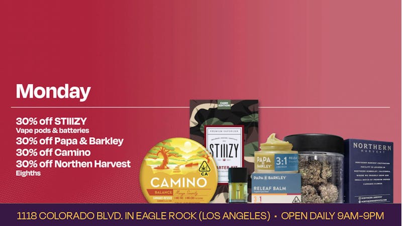 Velvet Cannabis Dispensary Eagle Rock DAILY MONDAY DEALS