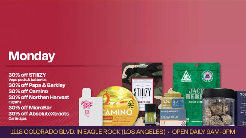 Velvet Cannabis Dispensary Eagle Rock Daily Monday Deals @ Velvet Eagle Rock!