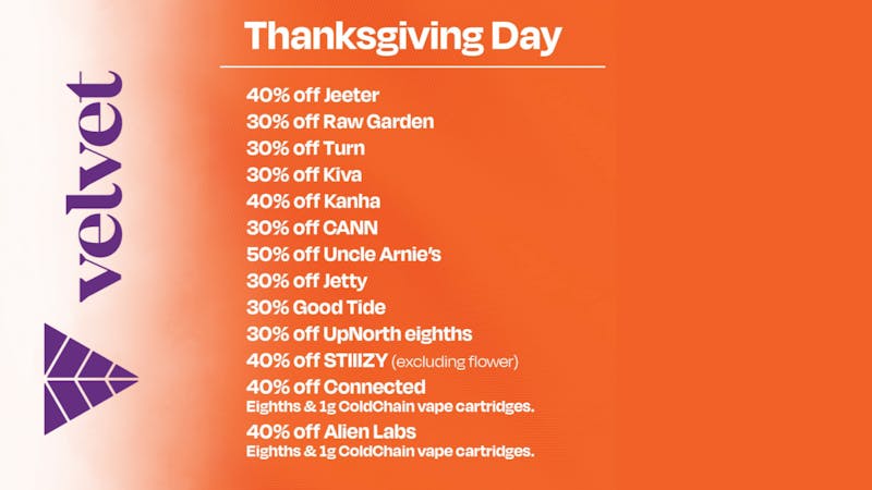 Velvet Cannabis Dispensary Napa Thanksgiving Thursday Deals @ Velvet Napa!