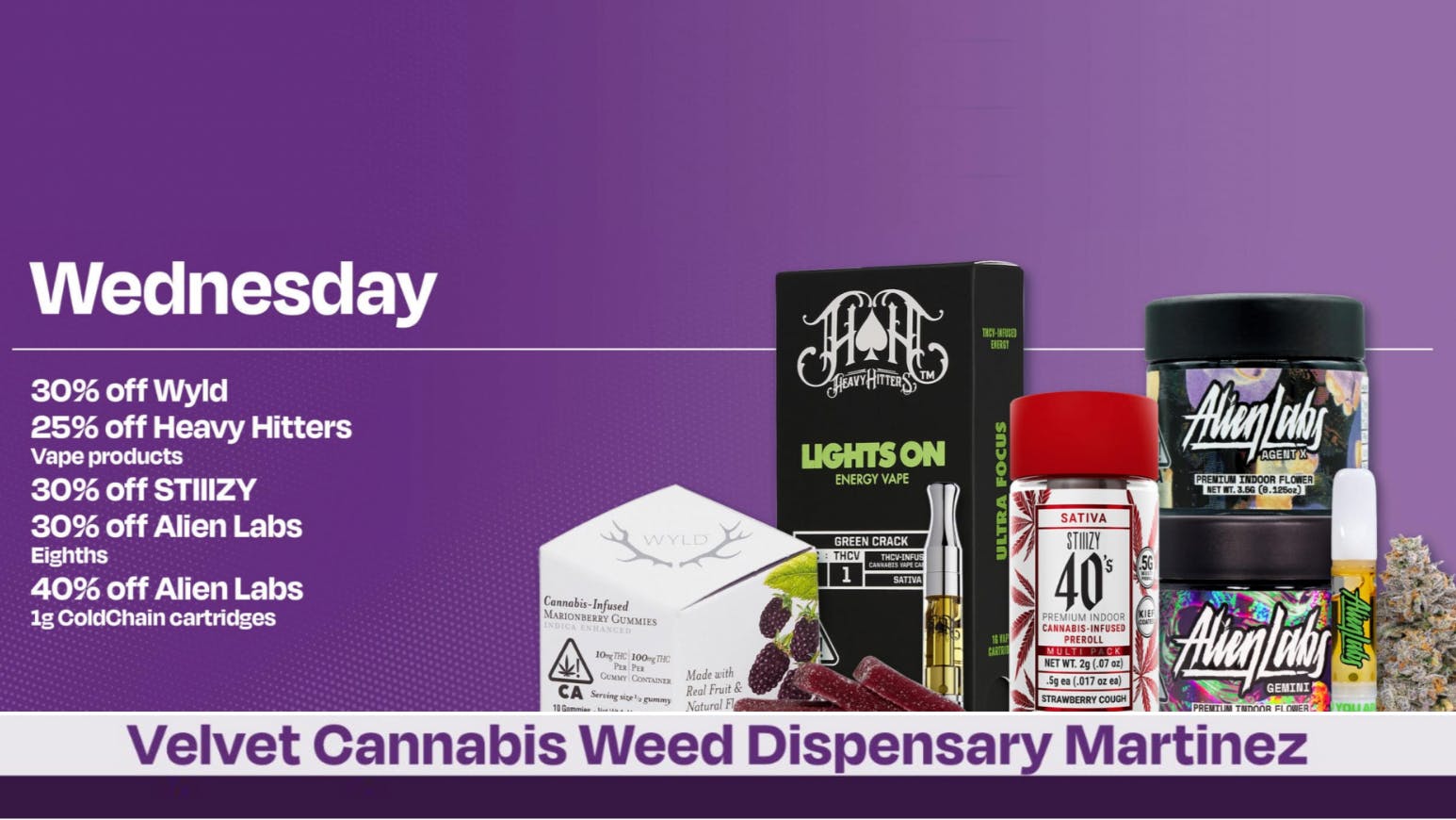 Velvet Cannabis Dispensary Martinez 🍃 Daily Wednesday Deals @ Velvet Martinez! 🍃