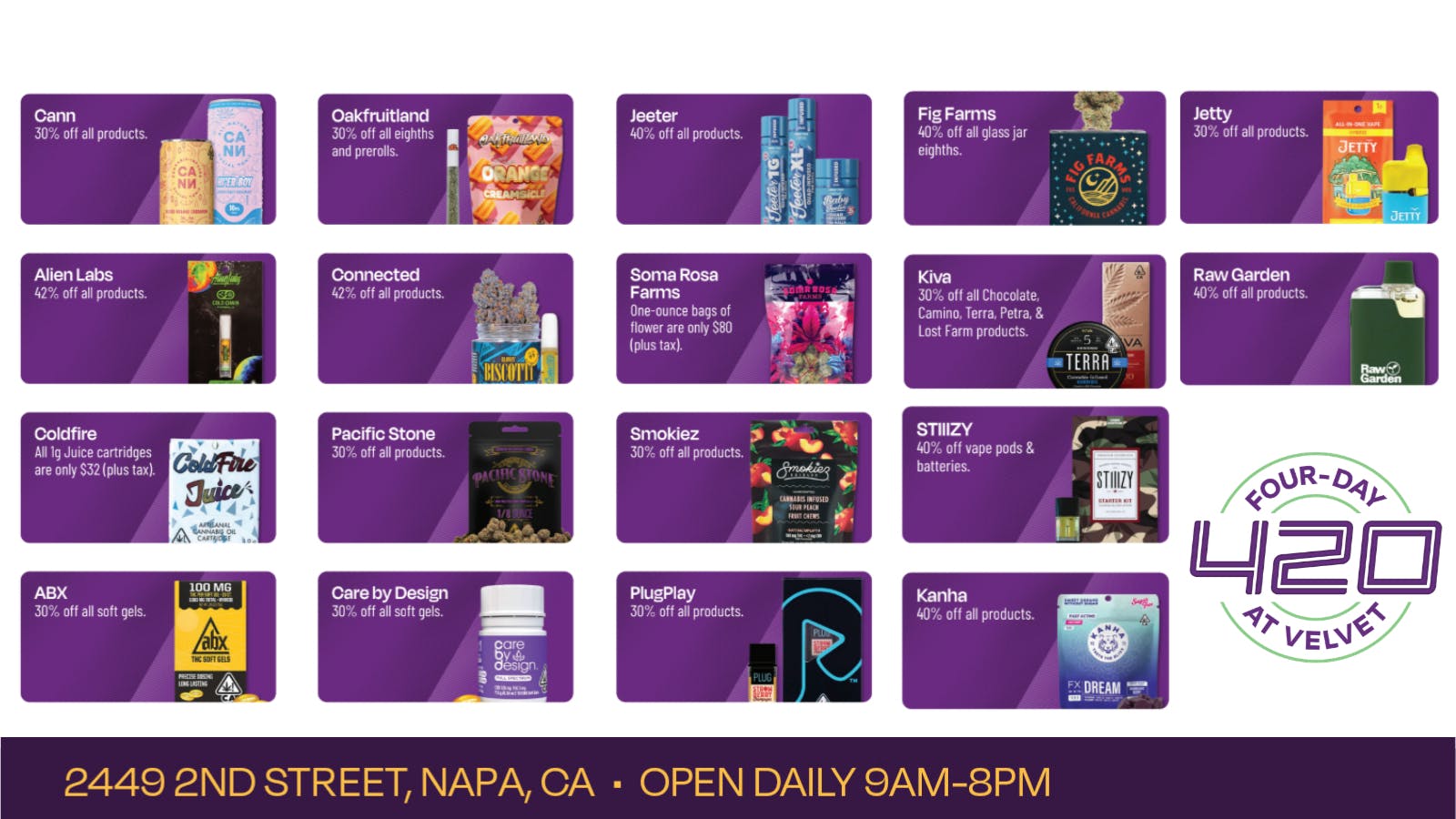 Velvet Cannabis Dispensary Napa 🍃 4/20 Week Sunday @ Velvet Napa! 🍃