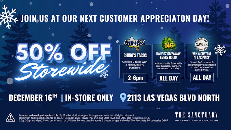 The Sanctuary Delivery 50% OFF Storewide Tuesday December 16th