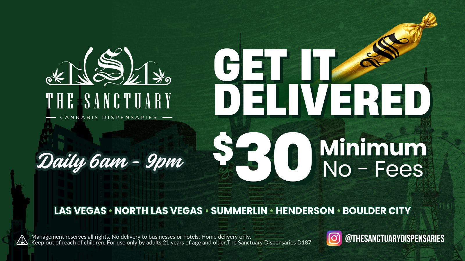 The Sanctuary Delivery Get it Delivered! $30 Minimum - No fees!