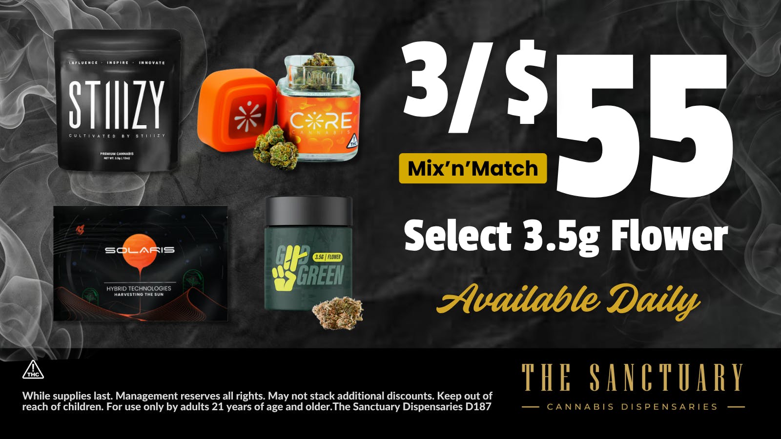 The Sanctuary - North Las Vegas 3 for $55 Select 3.5g Flower Mix'n'Match