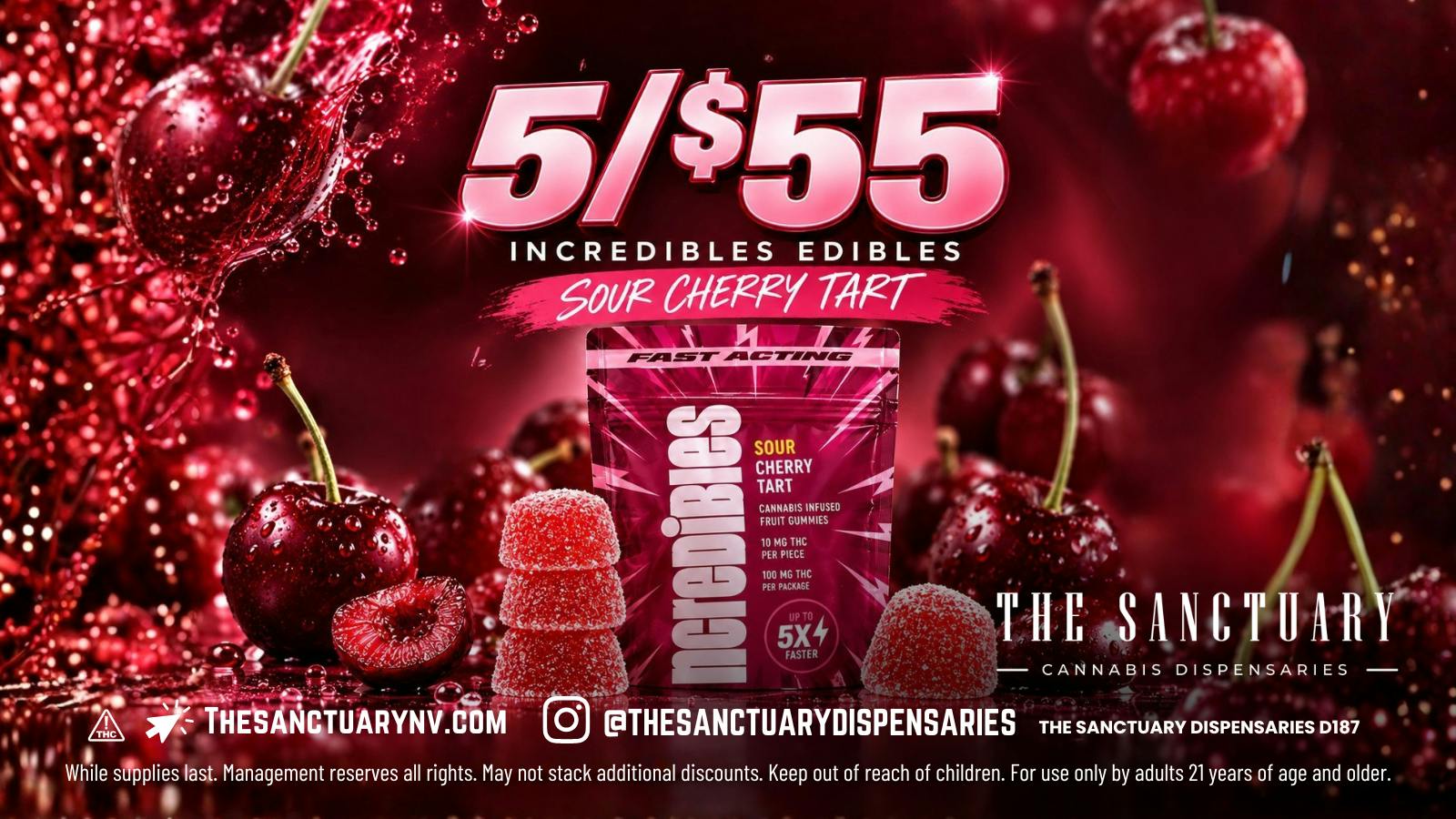 The Sanctuary - North Las Vegas 5 for $55 Sour Cherry Tart Incredible Gummies