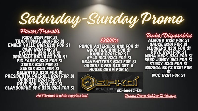 SipKoi Saturday-Sunday Promo