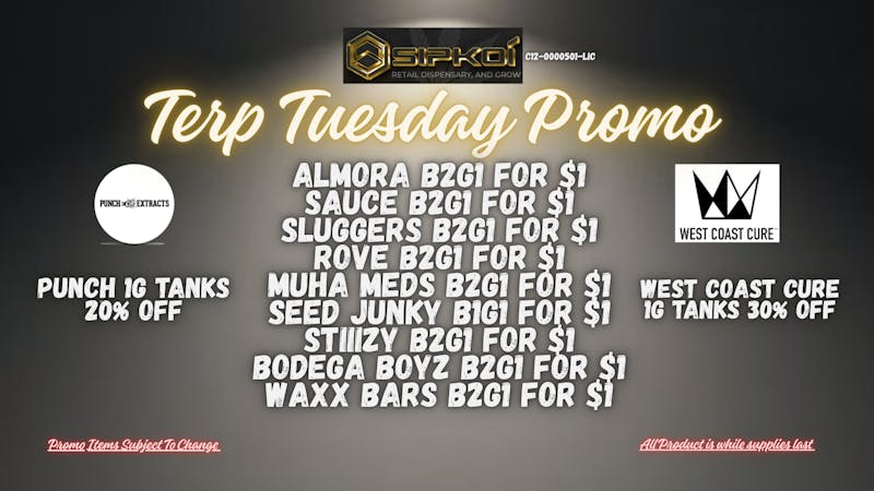 SipKoi Terp Tuesday Promo