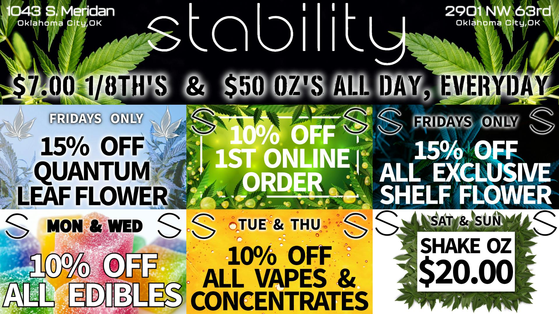 Stability Cannabis - NW 63rd and May Weekly Specials & Deals!!!