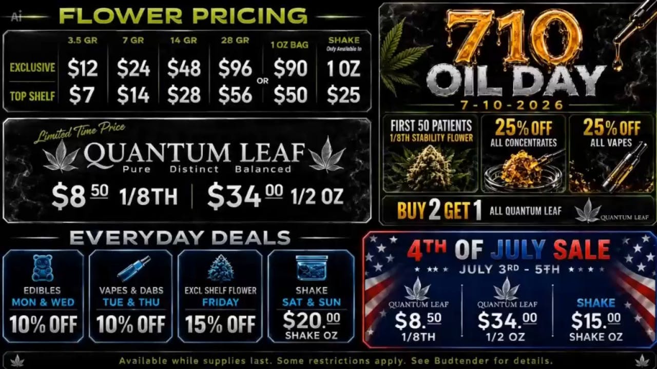 Stability Cannabis - NW 63rd and May 4th July & 710 Oil Day Deals