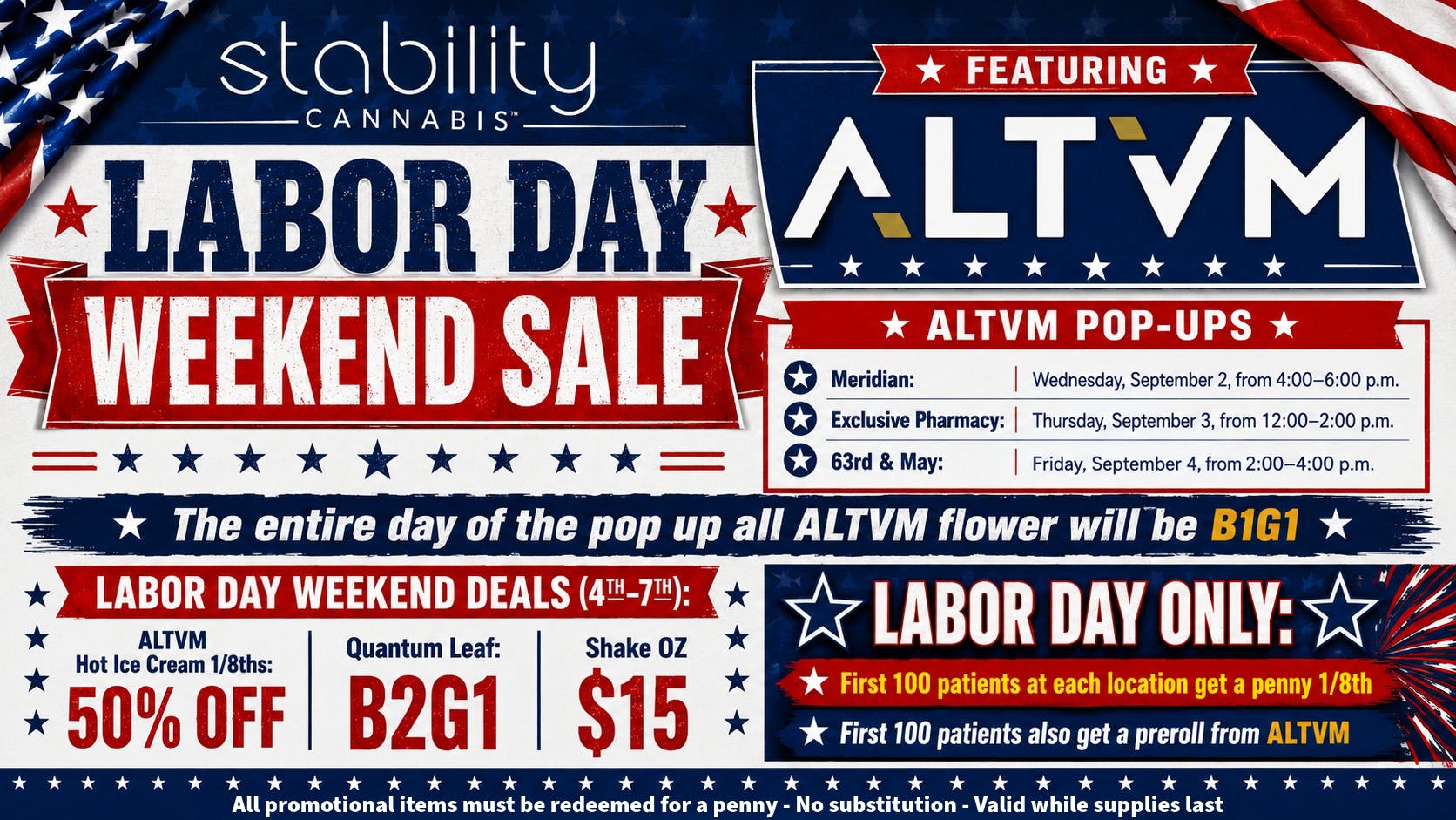 Stability Cannabis - S Meridian LABOR DAY SALE - Featuring ALTVM