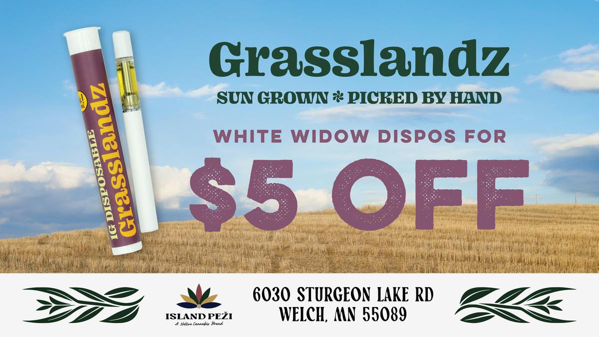 Island Peži $5 Off Grasslandz White Widow Disposables!