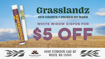 Island Peži $5 Off Grasslandz White Widow Disposables!