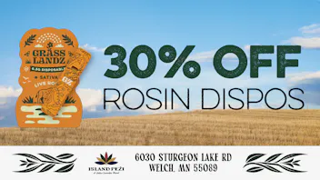 Island Peži 30% OFF ALL Grasslandz Rosin Dispos this October!