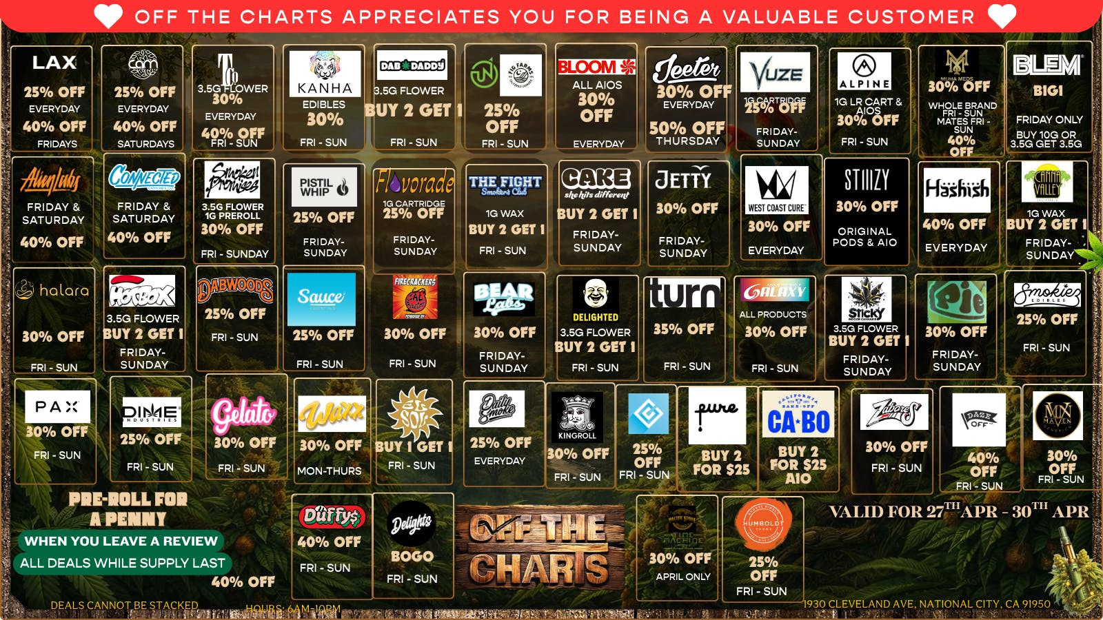 Off the Charts - National City Come in and Save 25%-40% OFF!!!