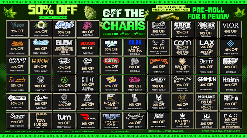 Off the Charts - National City FIRST TIME? 50% OFF STOREWIDE!!😶‍🌫️🍃🔥