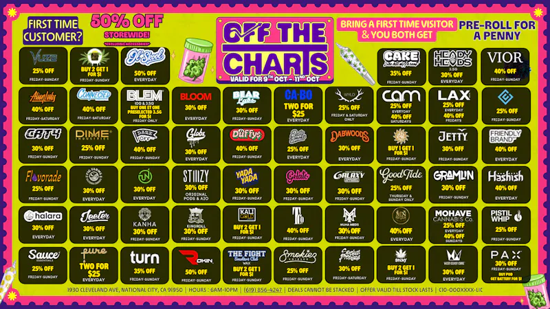 Off the Charts - National City FIRST TIME? 50% OFF STOREWIDE!!😶‍🌫️🍃🔥