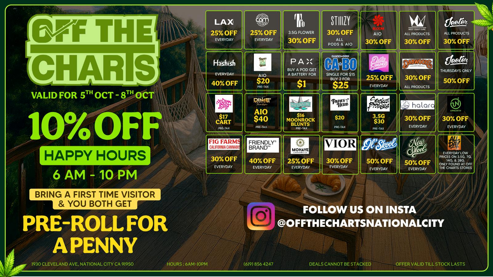 Off the Charts - National City FIRST TIME? 50% OFF STOREWIDE!!