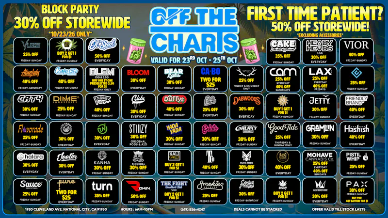 Off the Charts - National City FIRST TIME? 50% OFF STOREWIDE!!😶‍🌫️🍃🔥