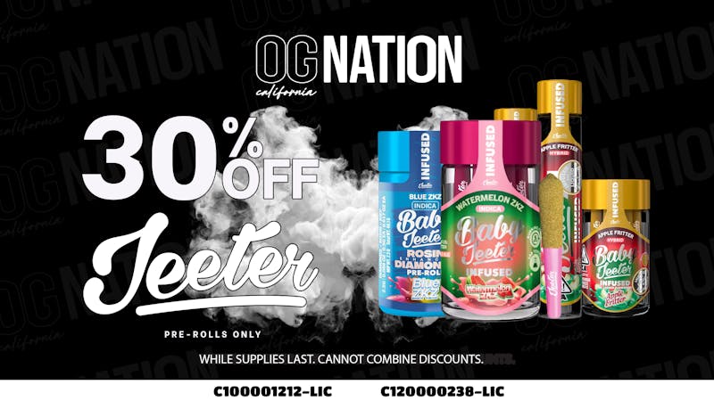 OG Nation Delivery Los Angeles 30% Off Jeeter Prerolls