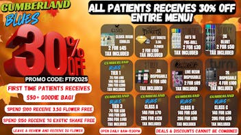 Cumberland Blues Delivery - Encinitas 30% OFF & FREE GOODIE BAG & MORE GIFTS