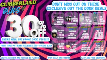 Cumberland Blues Delivery - San Marcos 30% OFF ENTIRE MENU 🌱