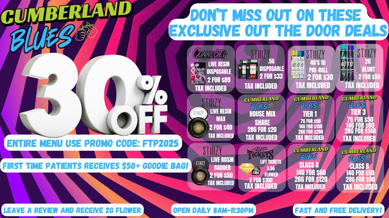 Cumberland Blues Delivery - San Marcos 30% OFF ENTIRE MENU 🌱