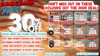 Cumberland Blues Delivery - Fallbrook 🇺🇸 30% OFF ENTIRE MENU + FREE GOODIES 🇺🇸