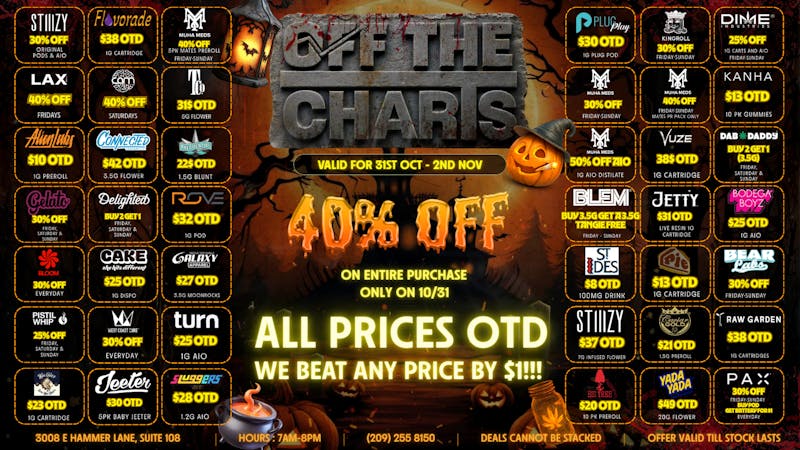 Off the Charts - Stockton HALLOWEEN DEALS YOU CAN'T MISS!!!!