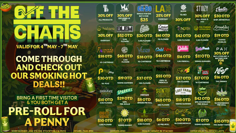 Off the Charts - Stockton SMOKING DEALS YOU CAN'T BEAT!!! PRICES ALL OTD!!!