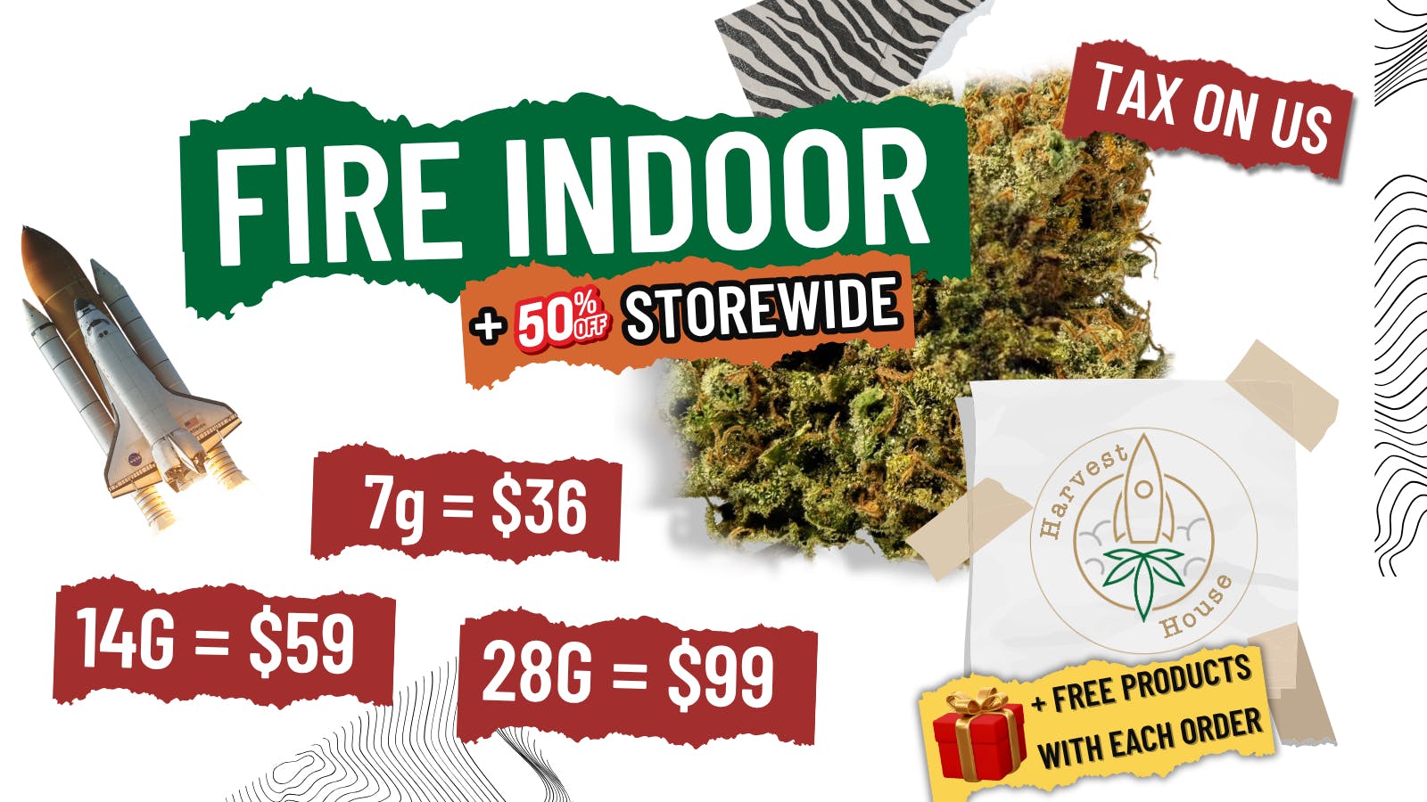 Harvest House - Northridge / Chatsworth / Reseda 🔥Fire Indoor🔥7g=$36 14g=$59 OZ= $99 TAX ON US!