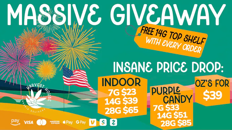Harvest House - Rancho Cucamonga Summer Sale+Crazy Giveaway - Free 14g ON TOP