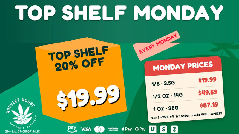 Harvest House - Van Nuys 🏆 Top Shelf Monday: 20% Off · Oz $87.19