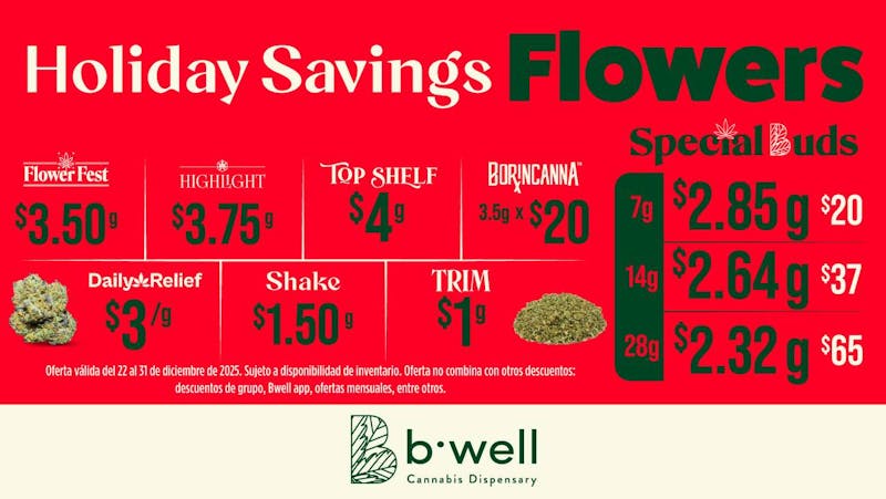 Bwell- Arecibo Holiday Savings Flower Menu