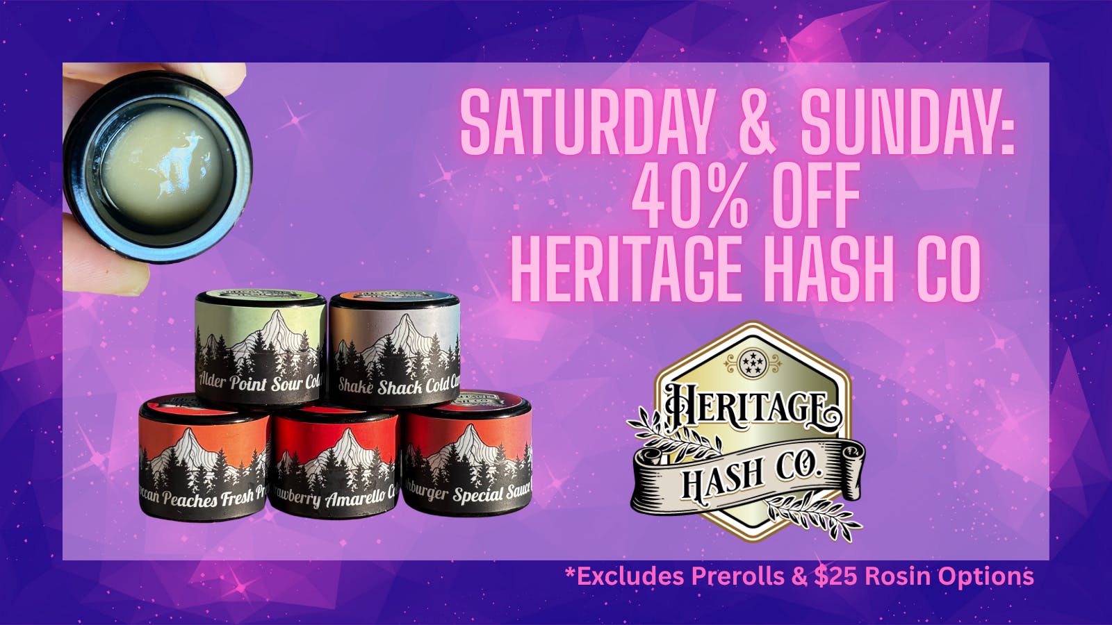 Heritage - Mendocino Saturday & Sunday: 40% Heritage Hash Co.
