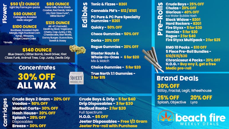 Beach Fire Cannabis This Week’s Exclusive Deals